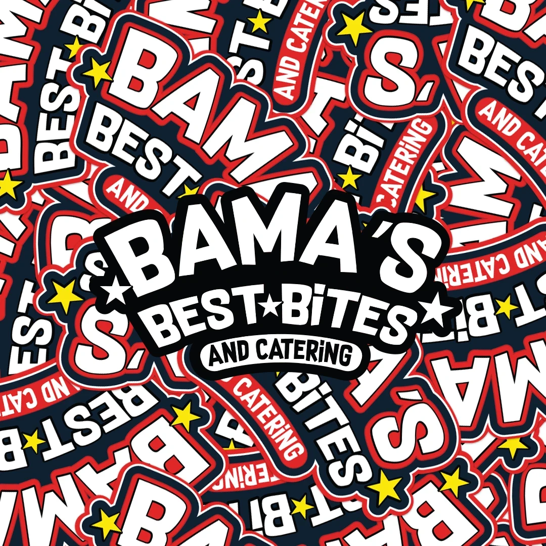 Bamas Best BBQ and Catering red black and yellow logo suite presentation