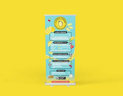 3 Little Lemons turquoise lemonade menu banner against yellow