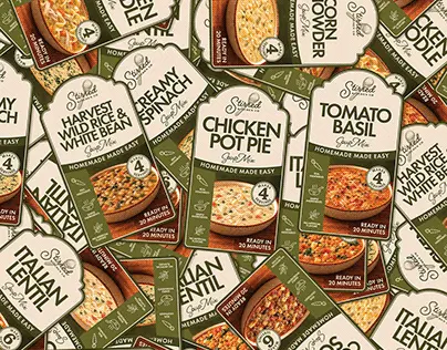 Stirred Kitchen Co meal label designs arranged together