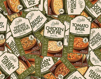 Stirred Kitchen Co. label lineup, packaging work by Jessica Trimm.