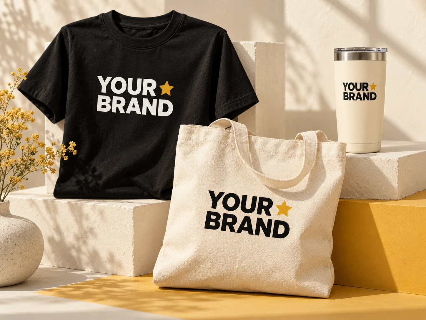 Example branded shirt, tote and tumbler