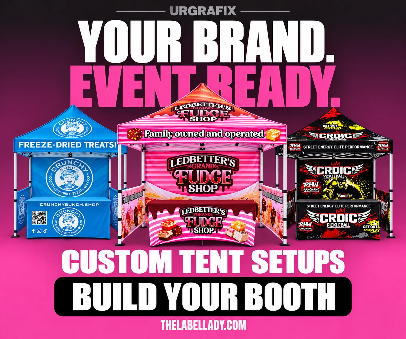 Custom branded vendor tent display campaign